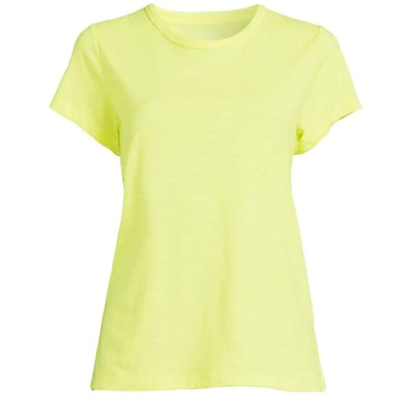 Time and Tru Women's Slub Crew T-Shirt Relaxed Fit Yellow - Picture 4 of 4